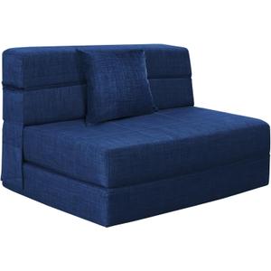 Folding Sofa Bed Couch Memory Foam with Pillow Sleeper Chair Lazy Couch Twin Size Futon Convertible Guest Beds, Washable Cover, Dark Blue