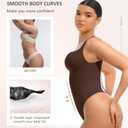 FeelinGirl Shapewear Bodysuits for Women Tummy Control, Brown Body Suit Thong Sexy Deep V Neck Corset Tops for Women, XL