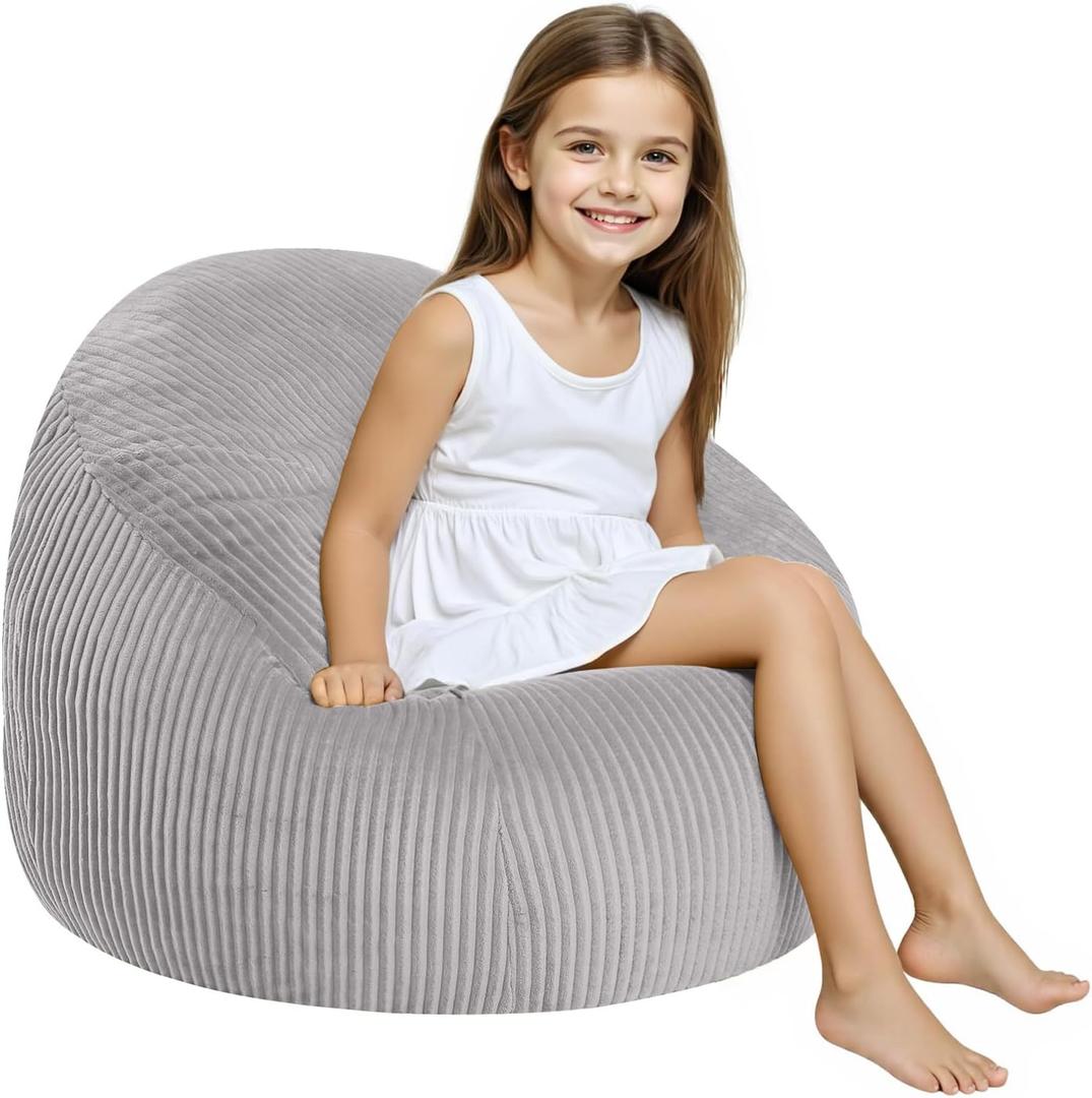 COMAX Bean Bag Chairs for Kids, Toddler BeanBag Sofa with Filler Bean Couch Stuffed for Boys and Girls, Lazy Floor Chair for Playroom, Nursery Room, Light Grey