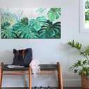 Enartly Tropical Green Leaf Canvas Wall Art Monstera Palm Leaf Painting Jungle Plant Botanical Picture Nature Artwork Print Framed for Living Room Bedroom Bathroom Office Home Decor, Large 40"x20"