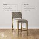 Nathan James Cohen Coastal Bar Stool, Wood Counter Height Leather Bar Stool with Back for Kitchen Island, Gray Mahogany