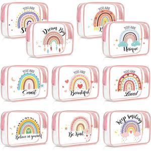 Kacctyen 10 Pcs Rainbow Clear Makeup Bag Women Gifts Inspirational Quotes Waterproof PVC Cosmetic Bags Portable Multifunction Pouch for Graduation Friend Sister Nurse Gift Travel Vacation Organization