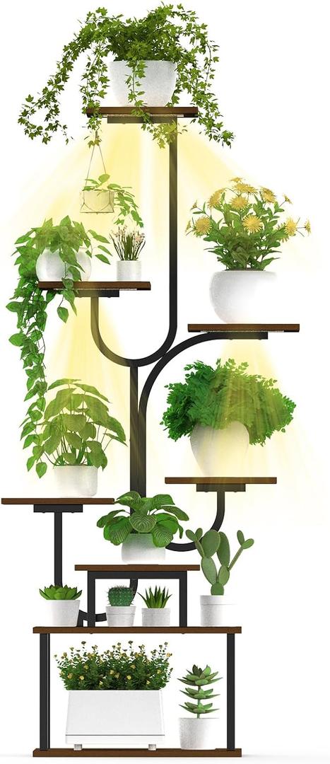 Indoor Plant Stand with Grow Light, 8-Tier U-Shaped Space-Saving Corner Plant Stand, Multi-Size Metal Plant Rack for Home and Balcony Decor