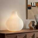 RONDURE 8.7" Modern Ceramic Table Lamp, Fully Dimmable Modern Bedside Lamps for Bedroom, Living Room and Nightstand, White Translucent Ceramic Shade, Warm Ambient Lighting, Corded, Bulb Included