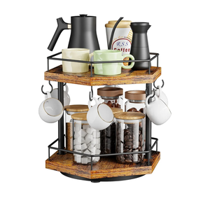 KLM 2 Tier Coffee Station Organizer, Countertop Rotating Cup Holder with 6 Hooks, 5.9 x 8.7 x 12.2 inches
