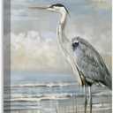 SWQYLB Heron Canvas Wall Art Bird Picture Grey Heron on Beach Picture Prints Abstract Coastal Animal Artwork for Rustic Farmhouse Decor Framed (Blue, 16.00" x 24.00")