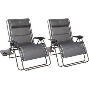 Timber Ridge Oversized Zero Gravity Chair, 33In Wide XXL Zero Gravity Reclining Chair with Side Table, Full Padded Lounge Chair for Outdoor Camping Patio Lawn, Heavy Duty Supports 500lbs, Grey-2 Pack