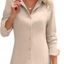 HOTOUCH Women's Button Down Shirts Long Sleeve Dress Shirt Slim Fitted Work Tops Collared Dressy Casual Business Blouses (Medium, Almond)