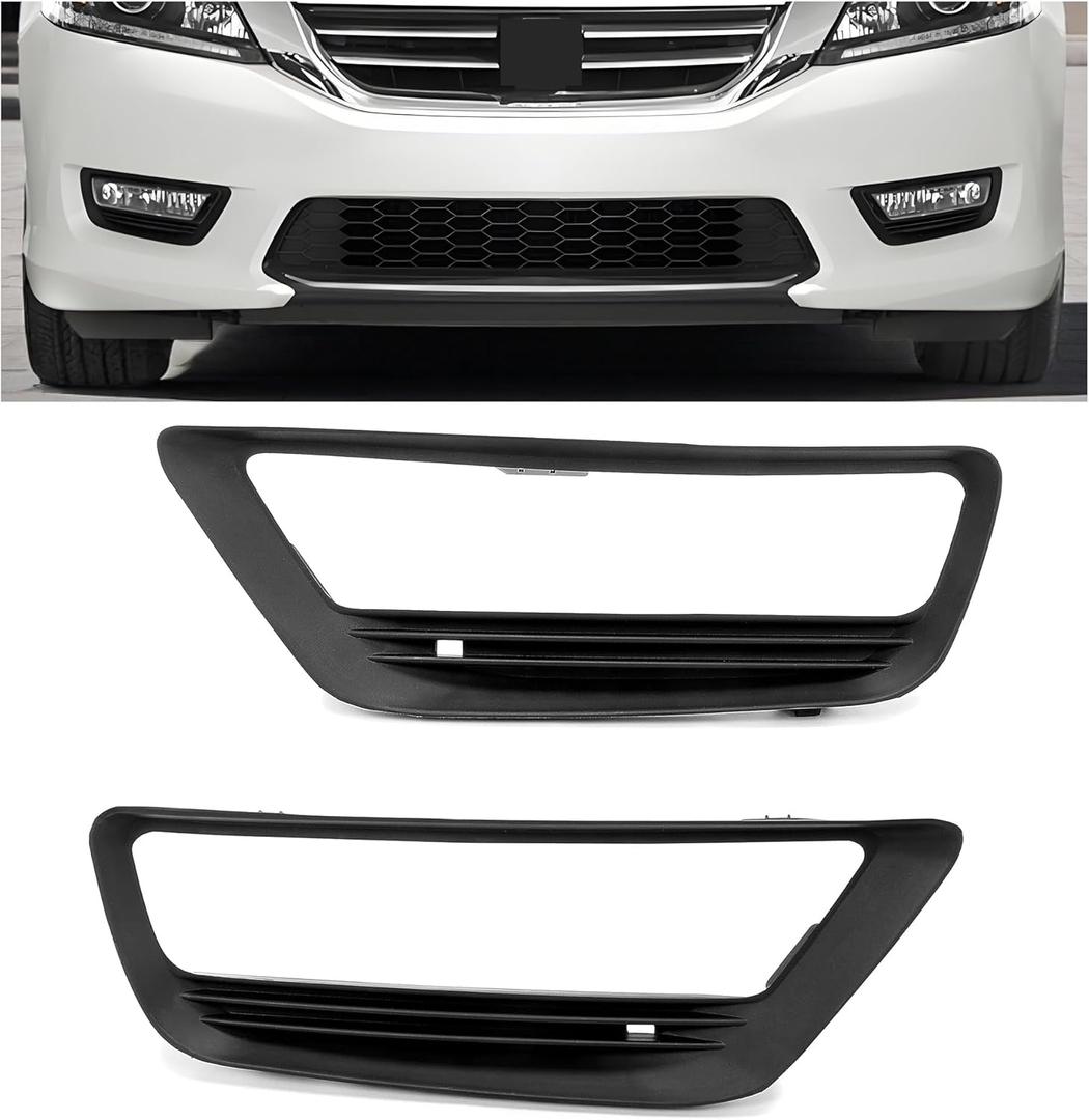 HECASA Fog Light Trim Bezel Black Driver Passenger Side Compatible with 2013-2015 Honda Accord Sedan Replacement for HO1038111 71112T2AA10 (Pair)