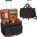 Trunab Rolling DJ Cable File Bag with Hard Padded Bottom,Detachable Dividers and Dolly,Travel Gig Bag for Professional DJ Gear, Musical Instrument and Accessories