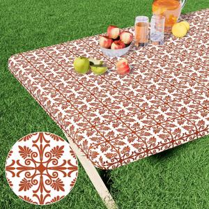 misaya Rectangle Vinyl Table Cloth, Elastic Fitted Flannel Backed Tablecloth, 100% Waterproof Plastic Table Cover Fits 6 Foot Folding Tables for Picnic, Camping, Outdoor (Rusty, 30" x 72")