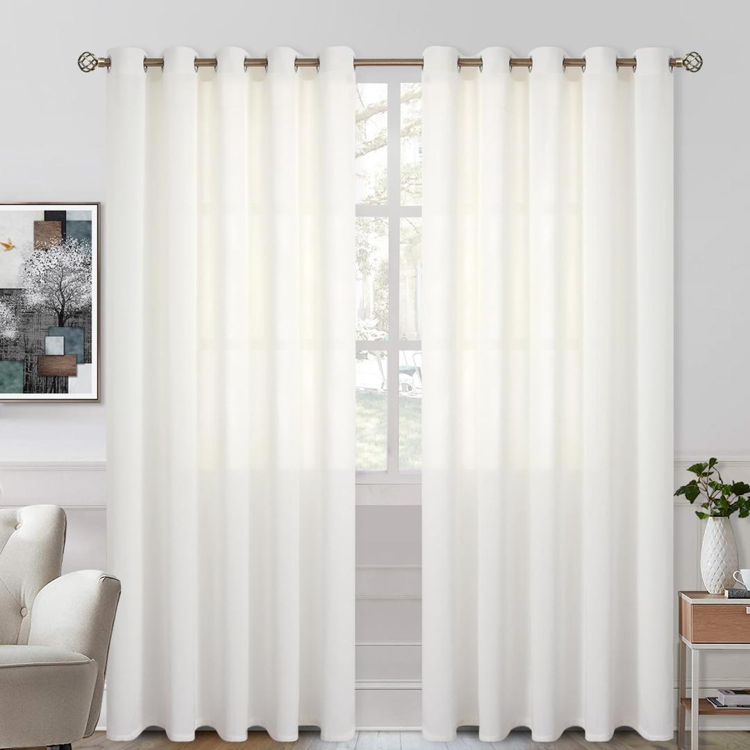 BGment Natural Linen Look Semi Sheer Curtains for Bedroom, Grommet Light Filtering Casual Textured Privacy Curtains for Living Room, 2 Panels (Each 60 x 84 Inch, Ivory Cream)