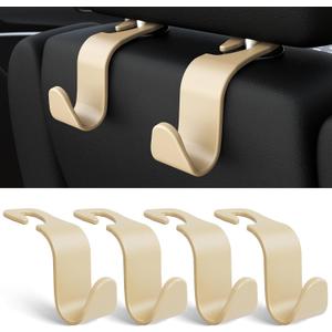 Amooca 4-Pack Car Headrest Hooks Vehicle Storage Organizer for Purses Handbags Groceries Coats Holds 55lbs 360 Rotating Simple Design Beige