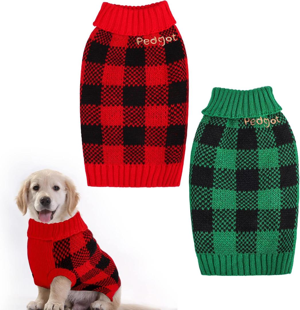 Pedgot 2 Pieces Pet Christmas Sweater Dog Xmas Clothes Vests for Winter Classic Plaid Knitwear for Christmas Winter Holiday Events (Red and Black, Black and Green, Medium) Pedgot 2 Pieces Pet Christmas Sweater Dog Xmas Clothes Vests for Winter Classic Plaid Knitwear for Christmas Winter Holiday Events (Red and Black, Black and Green, Medium)