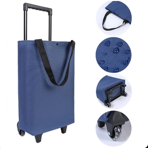 Small Collapsible Shopping Cart, Shopping Cart with Wheels, Folding Portable Bag, Waterproof Rolling Bag, Trolley Tote Stair Climbing for Traveling, Gift for Women, Olde (Blue)