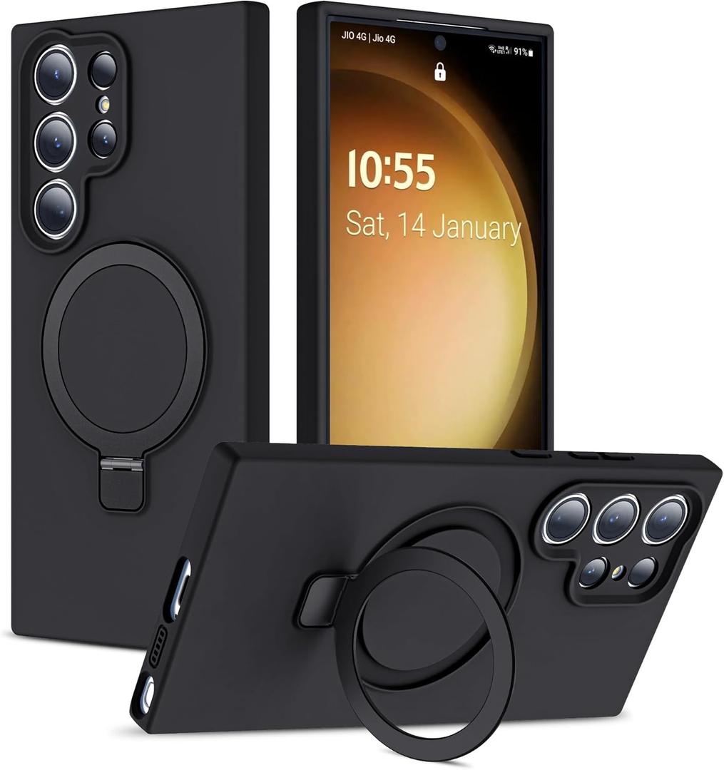 for Samsung Galaxy S24 Ultra Case with Magnetic Invisible Stand [Compatible with MagSafe] Military Drop Tested [Full Camera Protection] Silicone S24 Ultra Case for Women Men 6.8'',Black