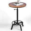 Vintage Bar Table 30-35.4inch Height Adjustable Industrial Bistro Table Retro Dinning Table for Kitchen Coffee House Pub Swivel Wooden Top