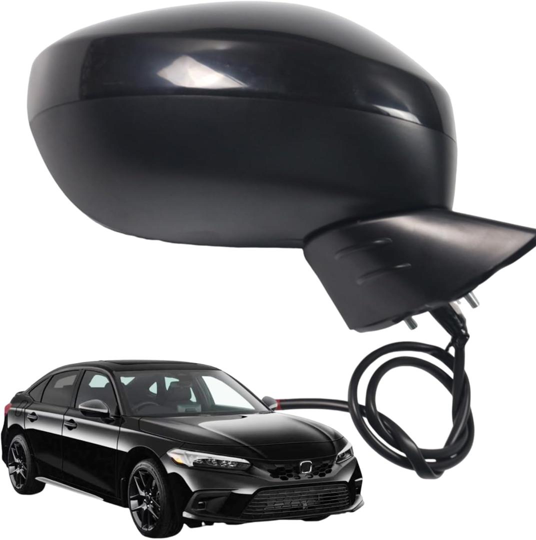 Side Mirror Car Door Mirror Fits for HONDA CIVIC 2022 2023 2024 Right Passenger Side | Power Adjustable Glass | Paint to Match |HO1321350 | BLACK (RH)-3 Pins