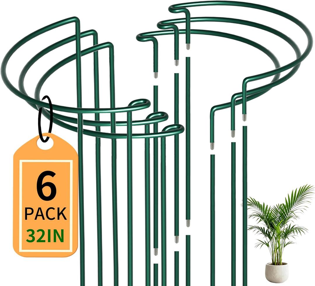 6-Pack Garden Plant Support Cages,14" Diax32 H Heavy Duty Interlinked Half Round Peony Support Rings,Metal Plant Support Stakes for Peony,Tomato,Hydrangea,Rose,Indoor & Outdoor Garden Plant Supports