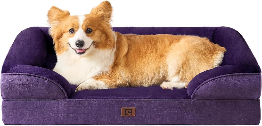 EHEYCIGA Orthopedic Dog Beds for Large Dogs, Waterproof Memory Foam Large Pet Bed with Sides, Non-Slip Bottom and Egg-Crate Foam Dog Couch Bed with Washable Removable Cover, Purple (35.0"L x 22.0"W x 6.5"Th)