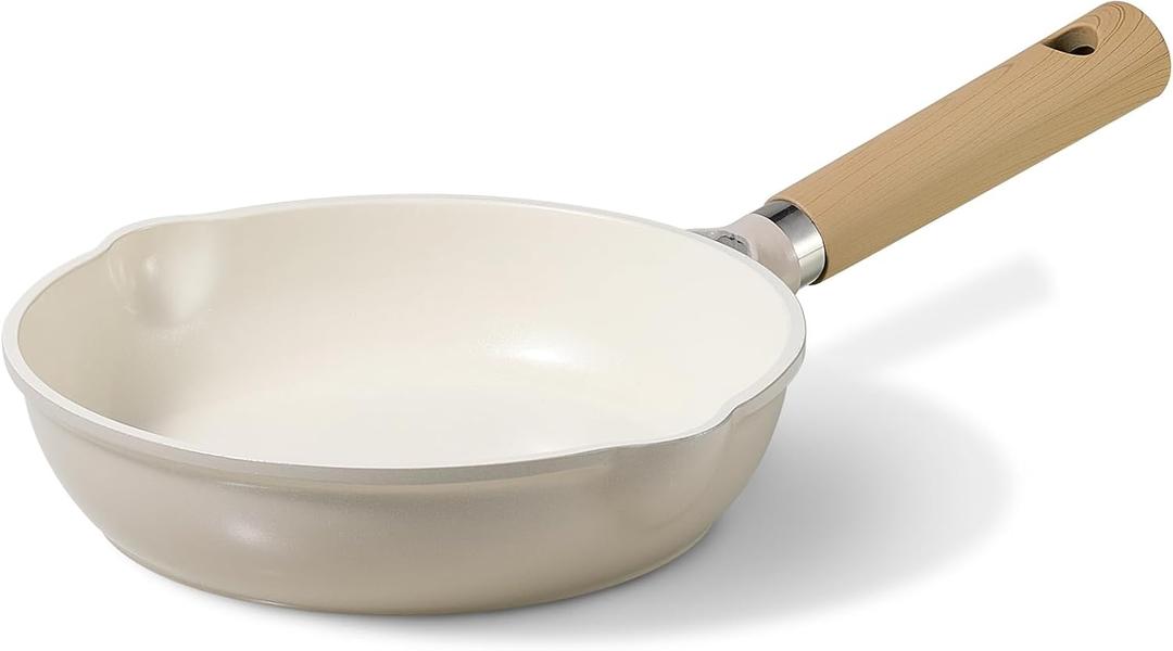 CAROTE 8" Ceramic Frying Pan Skillet, Non Stick Frying Pan Chef's Pan, Healthy & PFOA/PFAS Free, Induction-Compatible, Taupe (8 inch Without Lid)