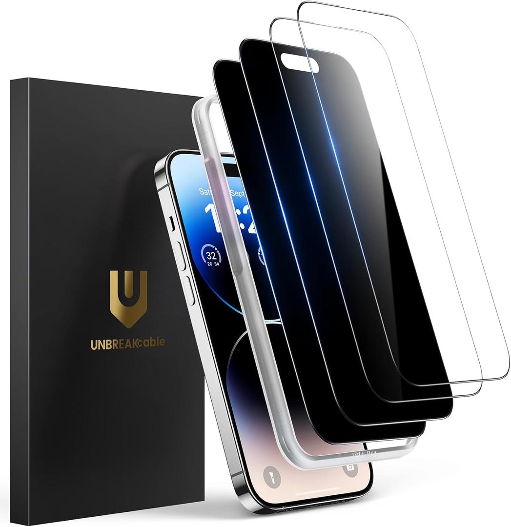 5 x UNBREAKcable 4PCS Screen Protector for iPhone 14 Pro Max - 2 Privacy Tempered Glass+2 Clear Glass Double Shatterproof [Installation Frame] [9H Hardness] [Case Friendly] Anti-Scratch iPhone 6.7 inch