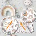 2 x Boho Rainbow 1st Birthday Decorations Tableware - Boho First Birthday Party Supplies, Paper Onederful Plate, Napkin, Cup, Disposable Cutlery | 24 Guests