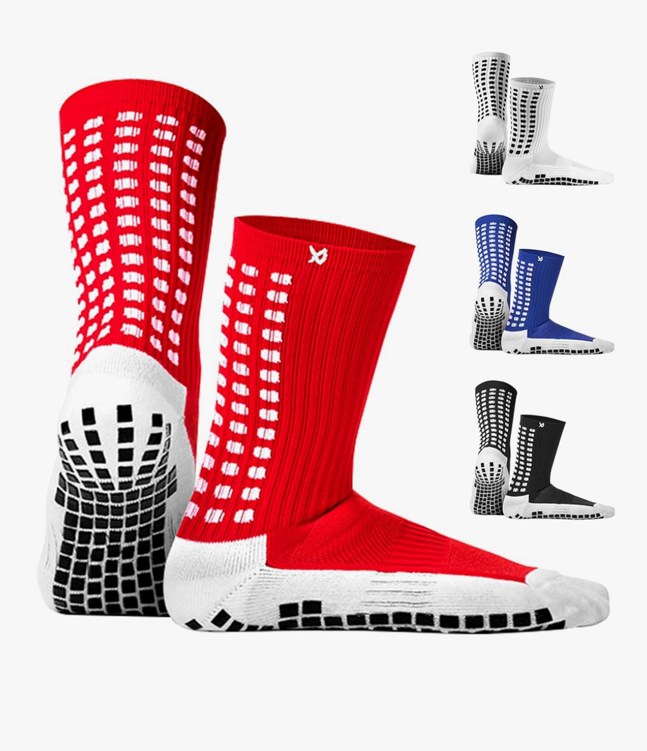 Lux Dual Grip Socks - Soccer Grip Socks for Men and Women. GripArray Performance & Comfort Red L