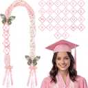 Class of 2026 Graduation Leis with Pearl Bows, 108 Patches Letters and Pearl 2026 Numbers DIY Graduation Ribbon Lei Double Braided Necklace for Senior Night College Grad Party Supply(Pink)