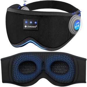 ZUMUSEN Bluetooth Sleep Headphones, 3D Wireless Music Eye Mask with Ultra-Thin Stereo Speakers, Adjustable Sleep Mask for Side Sleepers, Perfect for Travel, Meditation, Relaxation
