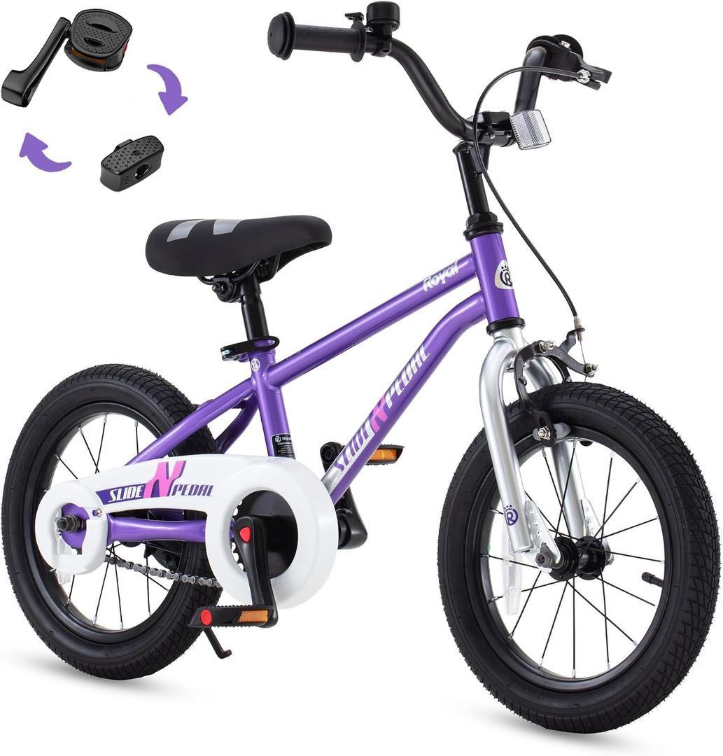 RoyalBaby Bike EZ Kids Bike, Balance and Pedal Bicycle, Coaster with Kickstand, 14 Inch Toddlers to Big Kids 3-10 Years, 14