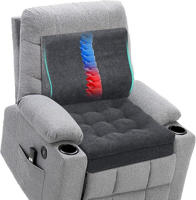 Recliner Cushions for Elderly with Lumbar Support, Patent Design 20x20x4 Inch Thick Chair Cushion Soft Tufted Dual Layer Booster Seat Cushions for Seniors Recliner Risers Gray 1 Set