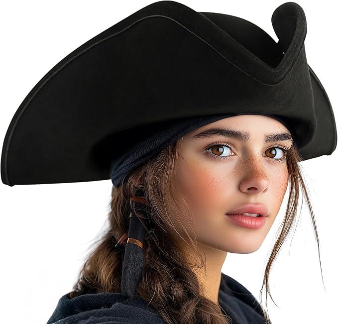 HOMELEX Adult Pirate Hat for Women Colonial Tricon Hat Halloween Costume Accessory, head circumference of around 23.5 inches