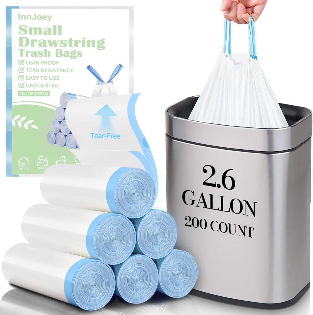 200 Count Small Trash Bags for 2.6-Gallon (10 L) Trash Cans,Thick Pre-separated Garbage Bags,Mini Wastebasket can Liners for Bathroom Bedroom Office(White)