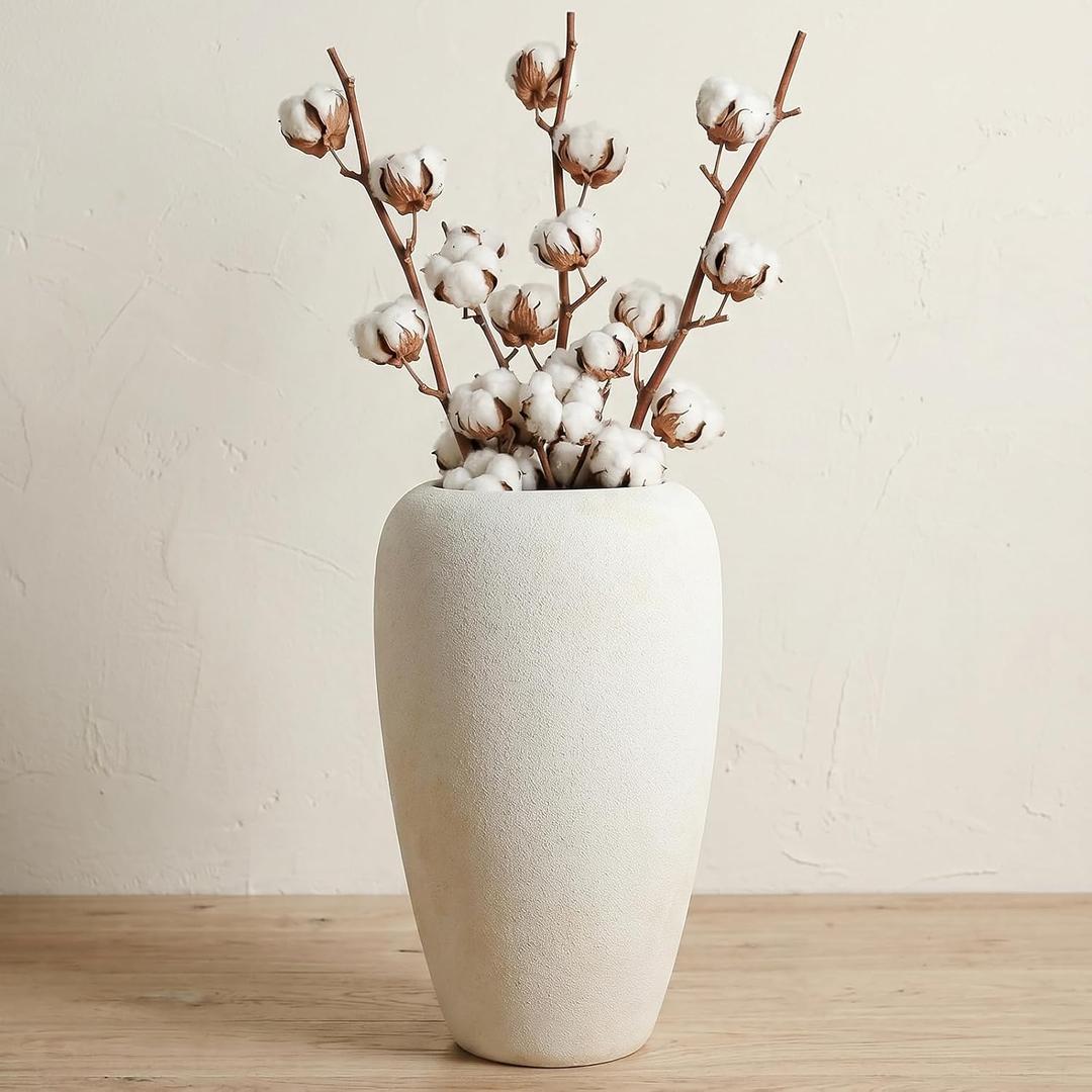 Ceramic Vase Home Decor, Vintage Vase, Wide Mouth Farmhouse vase (22" h-Vintage White)
