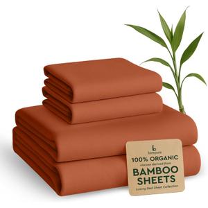 BAMPURE 4-Piece King Sheet Set 100% Viscose Derived from Bamboo Super Soft Cooling Sheets for Hot Sleepers Deep Pocket Fits Up to 16" King Size Mattress (Terracota)