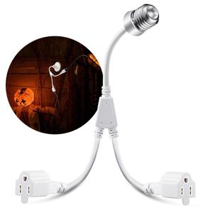1 Pcs 2 in 1 Light Socket to Plug Adapter, Convert E26/E27 Bulb Socket to 2 Pieces 3 Prong Outlet with Extension Cord, Flexible Light Bulb Socket Converter Suitable for Porch Patio Garage Use (White)