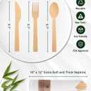 Bamboo Compostable Cutlery Set 100 Pack - Biodegradable Utensils with Forks, Knives, Spoons & Napkins - Eco Friendly Disposable for Wedding, Party & Camping