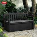 Keter Solana 70 Gallon Storage Bench Deck Box for Patio Furniture, Front Porch Decor and Outdoor Seating Perfect to Store Garden Tools and Pool Floats, Graphite
