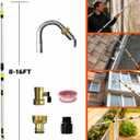 24FT Reach Gutter Cleaning Tool with 8-15FT Telescopic Pole, 360 Rotatable Duckbill Metal Head Gutter Cleaner with Shut Off Valve, Adjustable Leak-Proof Gutter Washing Tool for Garden Hose