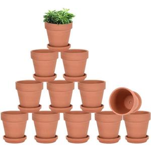 vensovo 3 inch Terracotta Clay Pots for Plants with Saucer - 12 Pack Small Terra Cotta Planter Great for Garden Windowsill Indoor & Outdoor Wedding Favors Gifts (Brown)