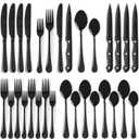 Astercook 24-Piece Black Silverware Set with Steak Knives Flatware Set for 4 Food-Grade Stainless Steel Cutlery Set Mirror Polished Utensils Set Include Spoons and Forks for Home Kitchen Restaurant (Elegant Black Pro)