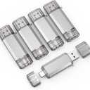 RAOYI 5 Pack 64GB USB C Flash Drive, 2 in 1 USB 3.0 Type C Dual OTG Metal Thumb Drive Jump Drive Memory Stick with Keychain Suitable for USB-C Smartphones, MacBook, Computers and Tablets (Silver)
