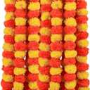 Artificial Marigold Garland for Decoration  5 Pcs Artificial Genda Phool Strings | 4.5 Ft Long Handmade Orange Yellow Marigold Flowers | Toran for Pooja, Wedding, Diwali, Christmas, Festival Dcor