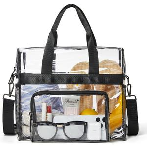 Bluome Clear Bag For Stadium Events 12612 Clear Stadium Bag Crossbody Tote Transparent for Concert Approved Sports (05-black)
