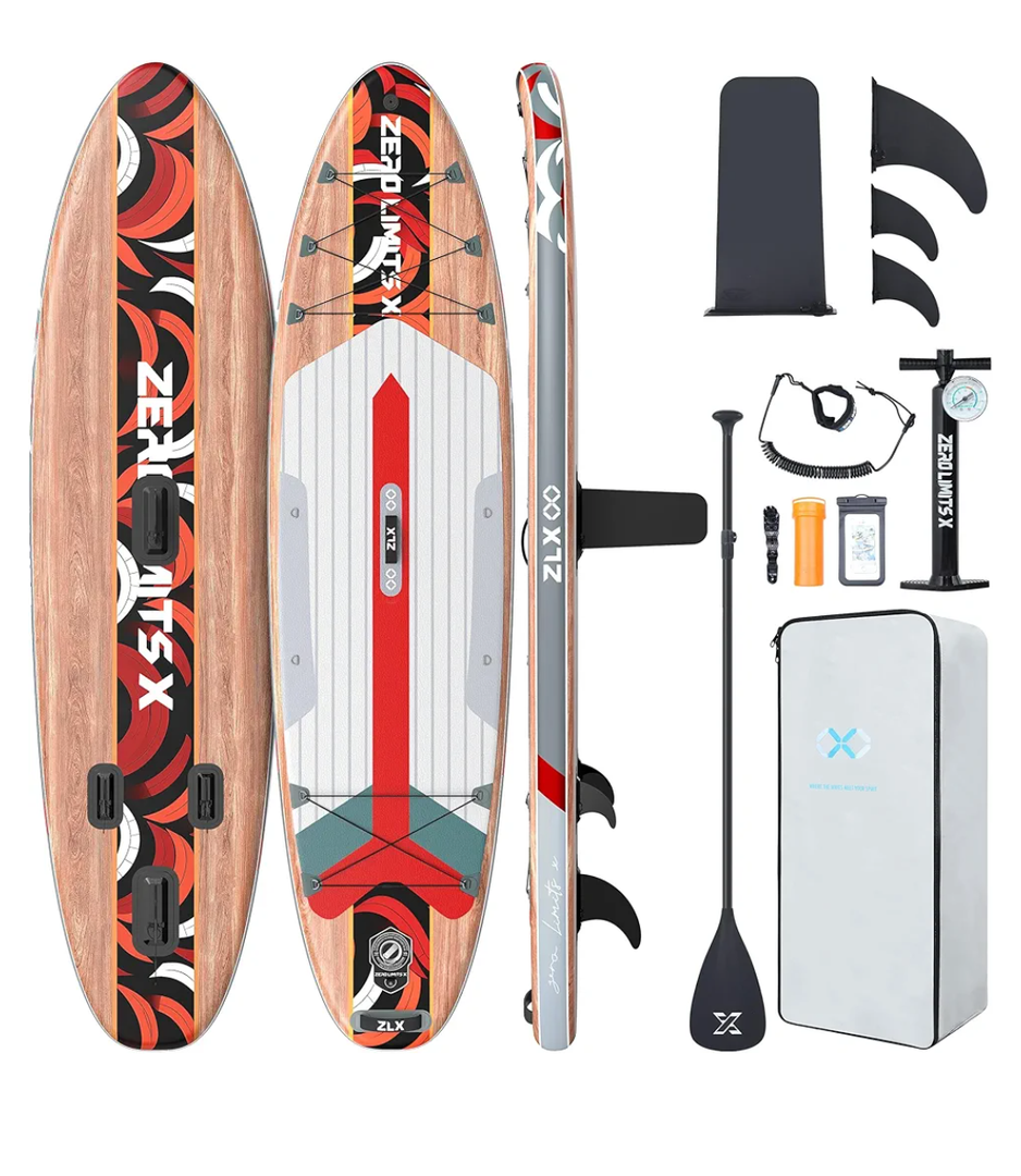ZLX 10'6" Inflatable Stand Up Paddle Board, Extra Wide Stable Non-Slip Deck Pad, Unique Center Fin, Portable Paddleboard for Adults, Premium SUP for All Skill Levels