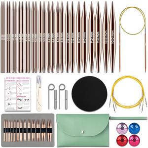 Lewhoo Circular Knitting Needles Set, 13 Pairs Interchangeable Aluminum Round Circular Needle for Knitting with Bag 3.0~10 mm Rose Gold