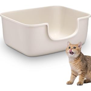 Large Cat Litter Box with High Sides, Open Kitty Litter Boxes Anti-Splashing for Indoor Cat Low Entry Cat Litter Pan for Small and Elderly Cats, Tool-Free Assembly(19.7 * 15.76 * 8.67 White)