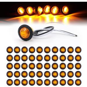 TMH 50 pcs 3/4 Inch Mount Amber 3 LED Mini Round Trailer Side Marker Indicator Lights Clearance Button Signal Lamps Universal for Trucks Lorry Boat Pickup Bus Caravan RV Waterproof Sealed Bulbs 12V DC