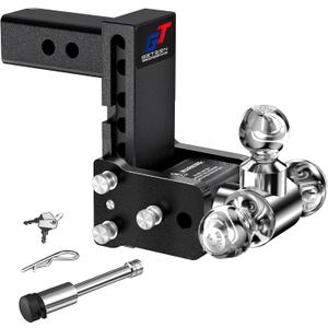Trailer Hitches, Adjustable Trailer Hitch Ball Mount - Fits 2" Receiver, Tri-Ball (1-7/8" x 2" x 2-5/16"), 5" Drop, 10,000 GTW - GT20053B (5"Drop-Tri Ball)
